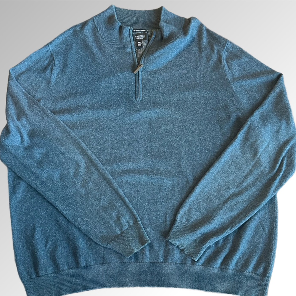 Nordstrom Cotton Cashmere Blend Blue Chinoise Quarter Zip High Neck‎ Sweater XXL